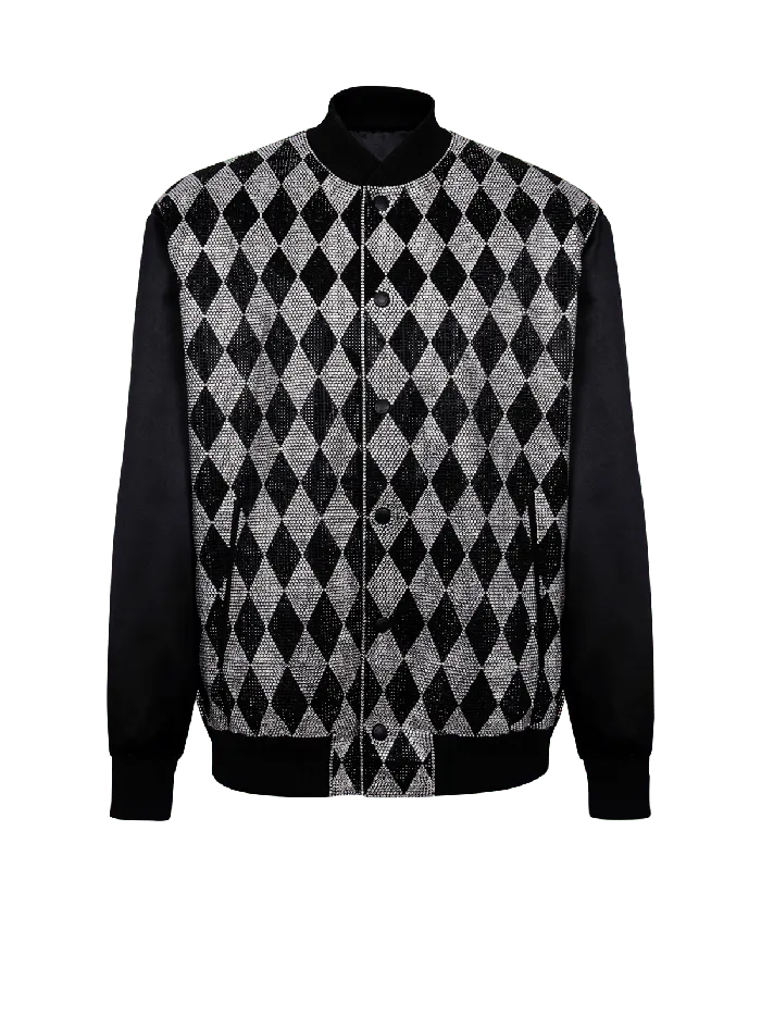 Balmain Diamond Satin Bomber Jacket With Rhinestones Black Men Outerwear