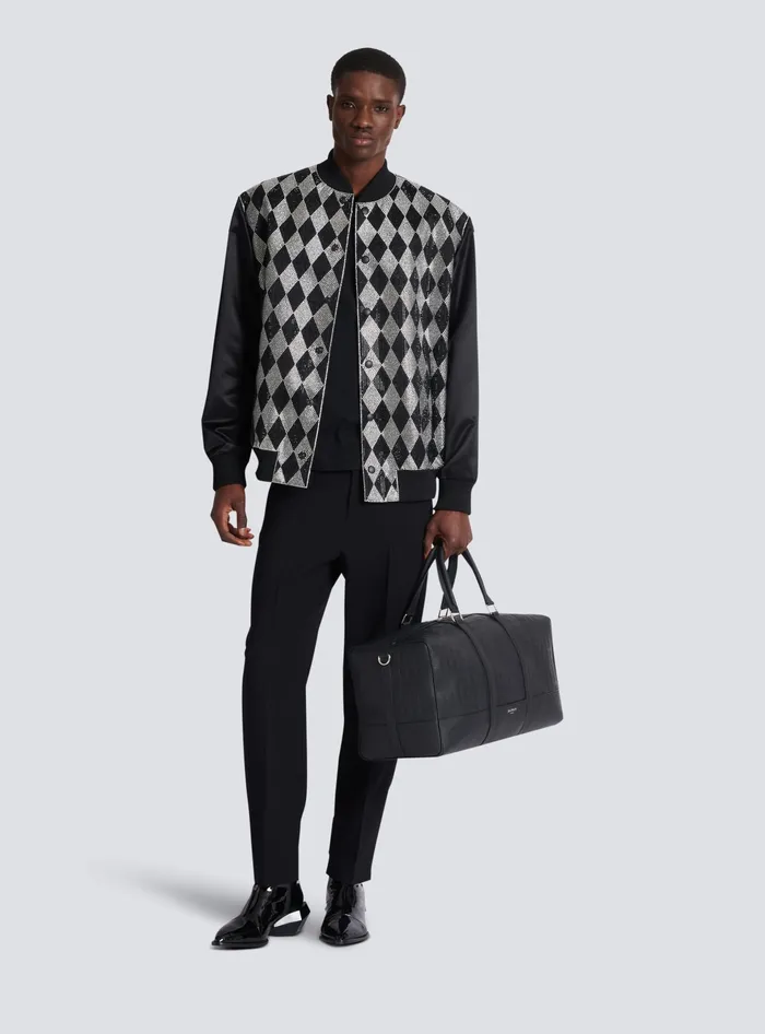 Balmain Diamond Satin Bomber Jacket With Rhinestones Black Men Outerwear