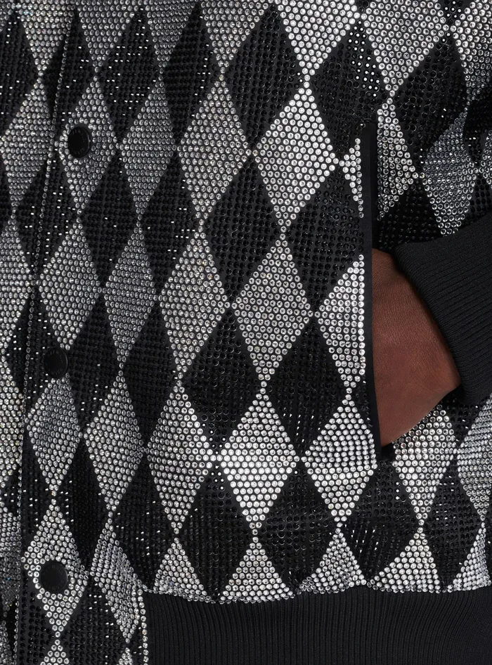 Balmain Diamond Satin Bomber Jacket With Rhinestones Black Men Outerwear