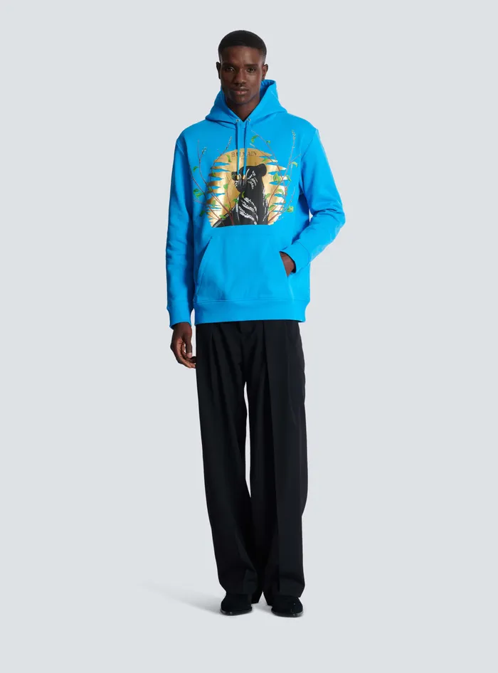Balmain Disney X The Lion King 8211 Hoodie With Cassius Khumalo Print Blue Men Sweatshirts