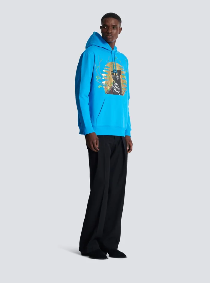 Balmain Disney X The Lion King 8211 Hoodie With Cassius Khumalo Print Blue Men Sweatshirts