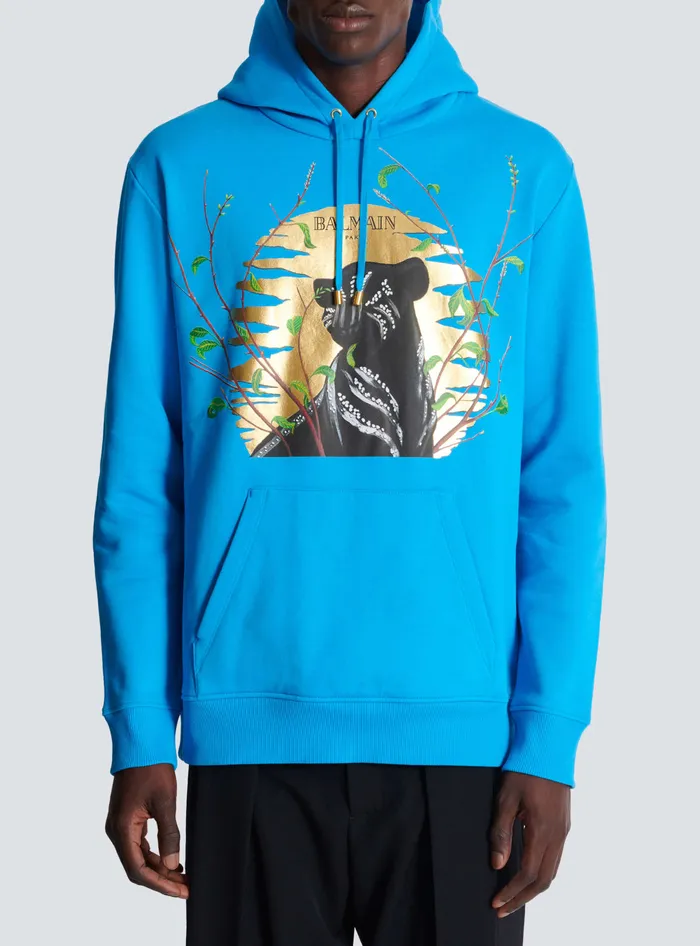 Balmain Disney X The Lion King 8211 Hoodie With Cassius Khumalo Print Blue Men Sweatshirts