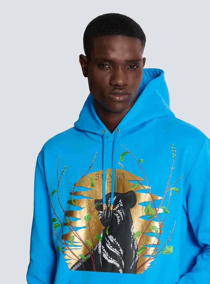 Balmain Disney X The Lion King 8211 Hoodie With Cassius Khumalo Print Blue Men Sweatshirts