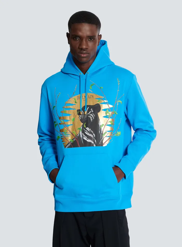 Balmain Disney X The Lion King 8211 Hoodie With Cassius Khumalo Print Blue Men Sweatshirts