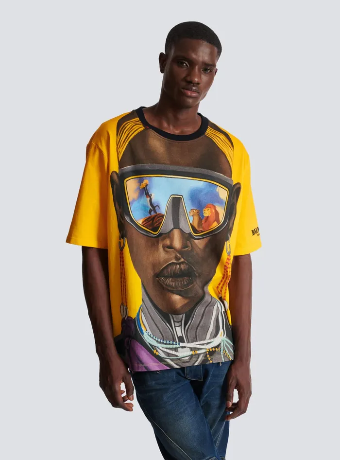 Balmain Disney X The Lion King 8211 Relaxed Tshirt With Nika Mtwana Print Multicolor Men TShirts