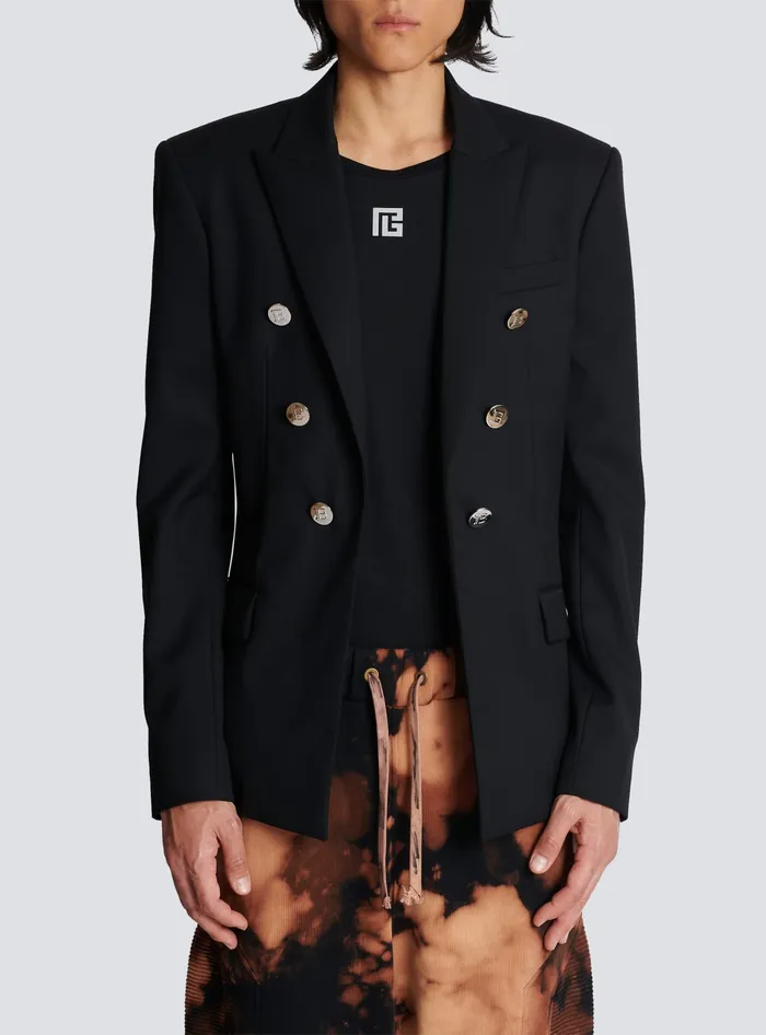 Balmain Doublebreasted Wool Blazer Black Men Jackets And Blazers