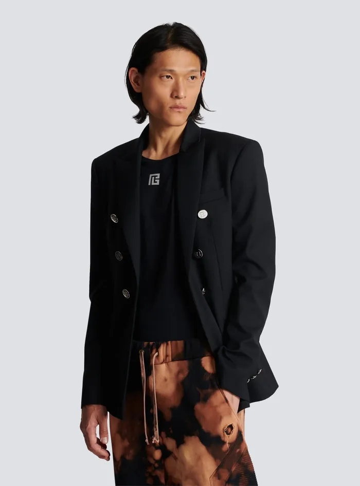 Balmain Doublebreasted Wool Blazer Black Men Jackets And Blazers