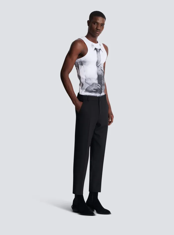 Balmain Double Wool Crepe Trousers Black Men Trousers And Shorts