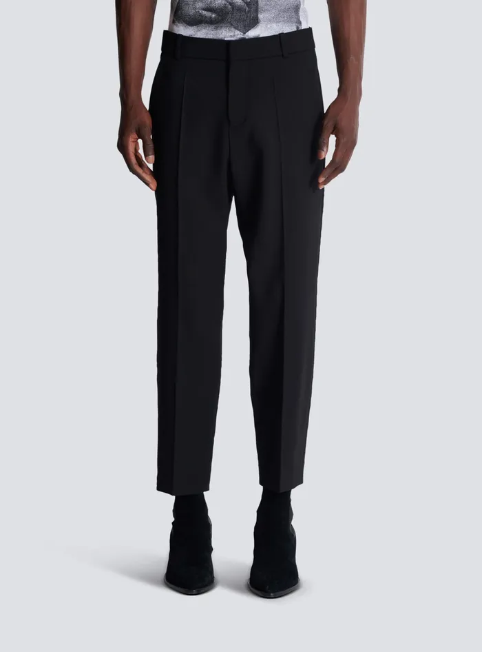 Balmain Double Wool Crepe Trousers Black Men Trousers And Shorts
