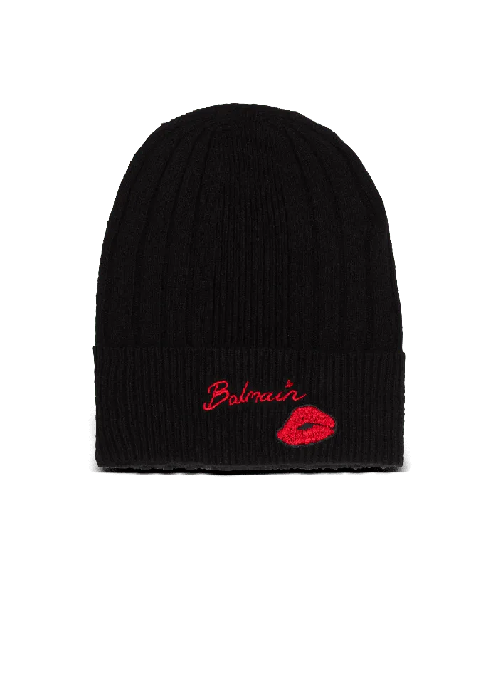 Balmain Ecocashmere Kiss Beanie Black Men Hats And Caps