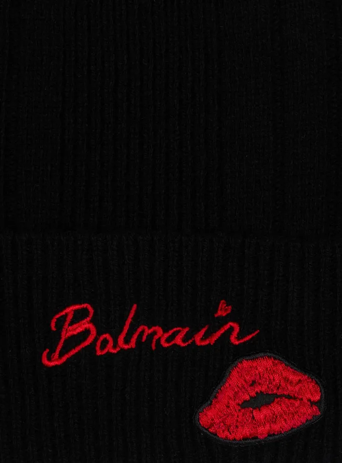 Balmain Ecocashmere Kiss Beanie Black Men Hats And Caps