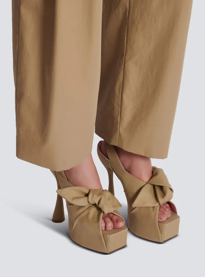 Balmain Eden Platform Sandals In Cotton Beige Women High Heels and Pumps