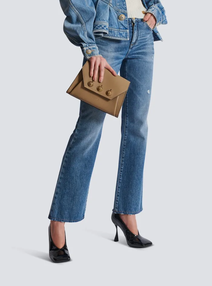 Balmain Emblegraveme Flap Grained Calfskin Bag Brown Women Clutches