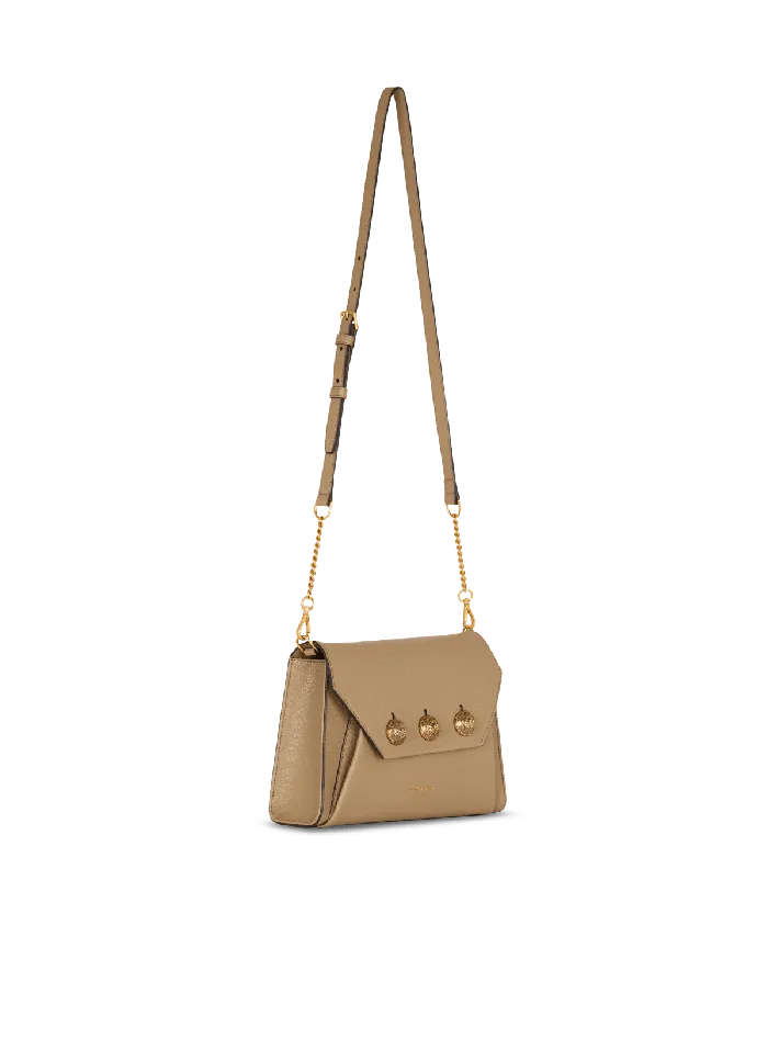 Balmain Emblegraveme Flap Grained Calfskin Bag Brown Women Clutches