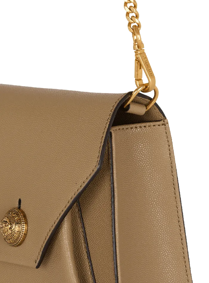 Balmain Emblegraveme Flap Grained Calfskin Bag Brown Women Clutches
