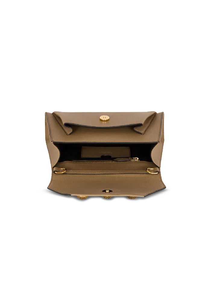 Balmain Emblegraveme Flap Grained Calfskin Bag Brown Women Clutches