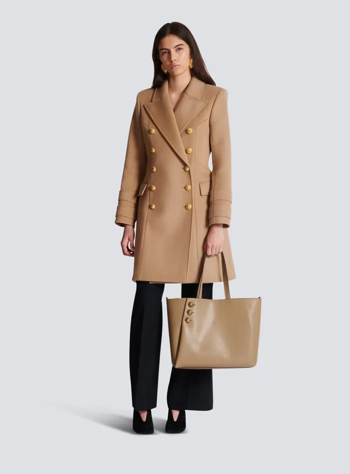 Balmain Emblegraveme Grained Calfskin Tote Bag Brown Women Tote Bags