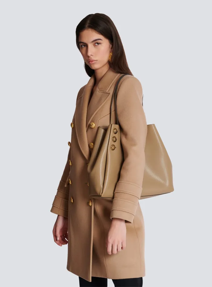 Balmain Emblegraveme Grained Calfskin Tote Bag Brown Women Tote Bags