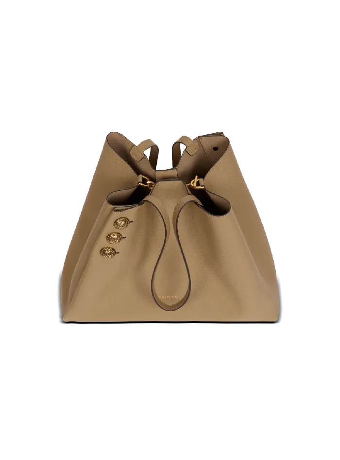Balmain Emblegraveme Grained Calfskin Tote Bag Brown Women Tote Bags