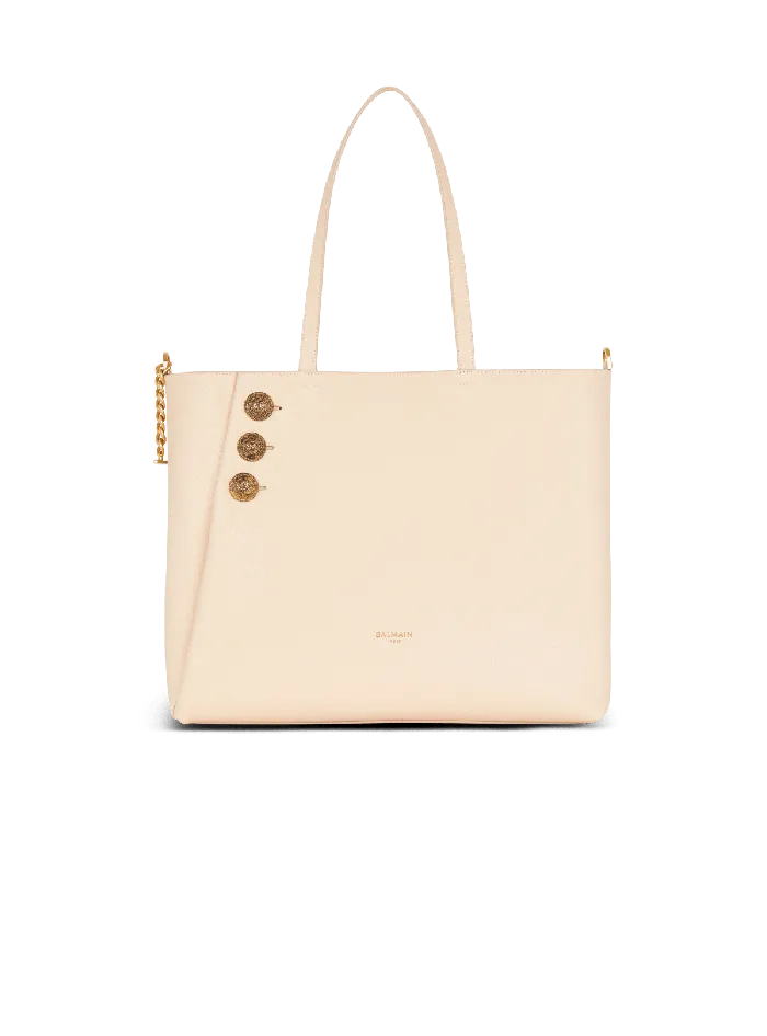Balmain Emblegraveme Grained Leather Tote Bag Beige Women Shoulder Bags