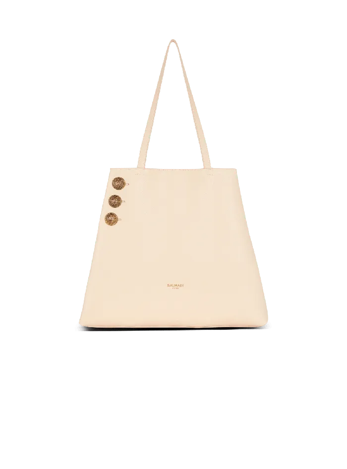 Balmain Emblegraveme Grained Leather Tote Bag Beige Women Shoulder Bags