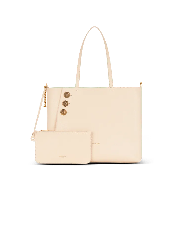 Balmain Emblegraveme Grained Leather Tote Bag Beige Women Shoulder Bags