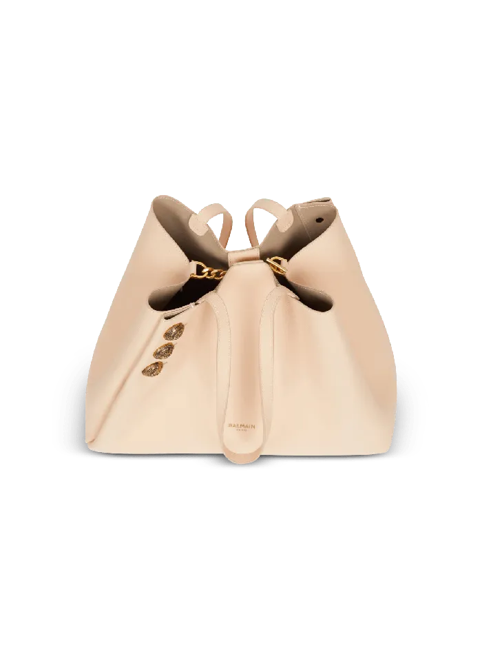Balmain Emblegraveme Grained Leather Tote Bag Beige Women Shoulder Bags