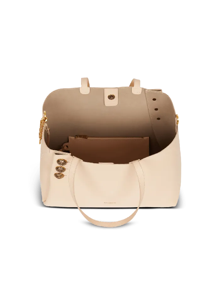 Balmain Emblegraveme Grained Leather Tote Bag Beige Women Shoulder Bags