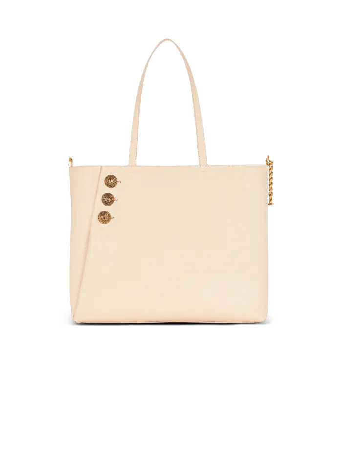 Balmain Emblegraveme Grained Leather Tote Bag Beige Women Shoulder Bags