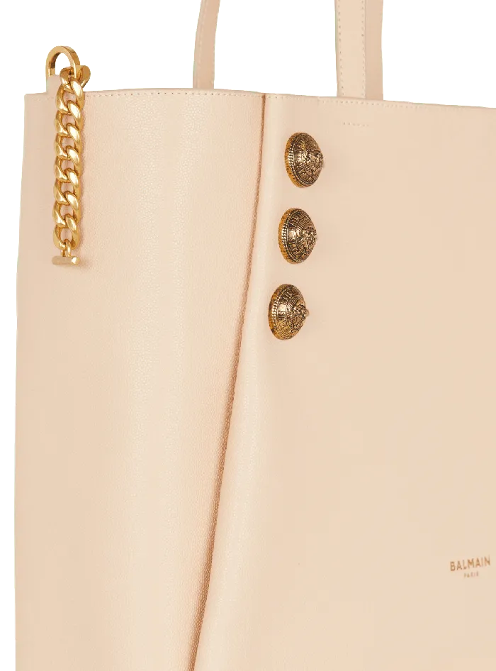 Balmain Emblegraveme Grained Leather Tote Bag Beige Women Shoulder Bags