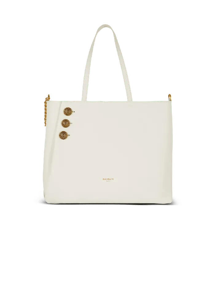 Balmain Emblegraveme Leather Tote Bag White Women Tote Bags