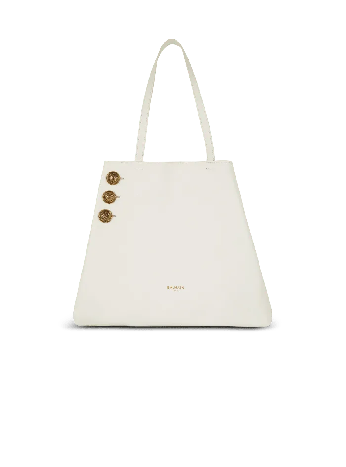 Balmain Emblegraveme Leather Tote Bag White Women Tote Bags