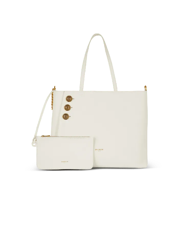 Balmain Emblegraveme Leather Tote Bag White Women Tote Bags
