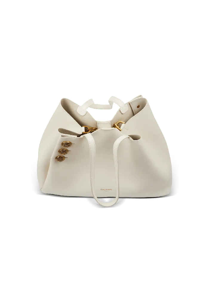 Balmain Emblegraveme Leather Tote Bag White Women Tote Bags