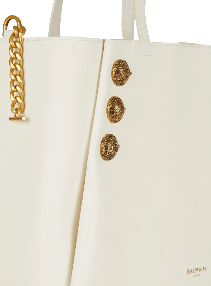 Balmain Emblegraveme Leather Tote Bag White Women Tote Bags
