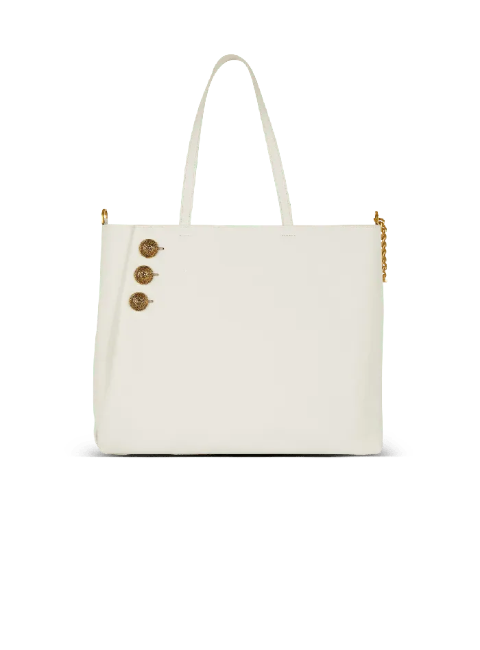 Balmain Emblegraveme Leather Tote Bag White Women Tote Bags