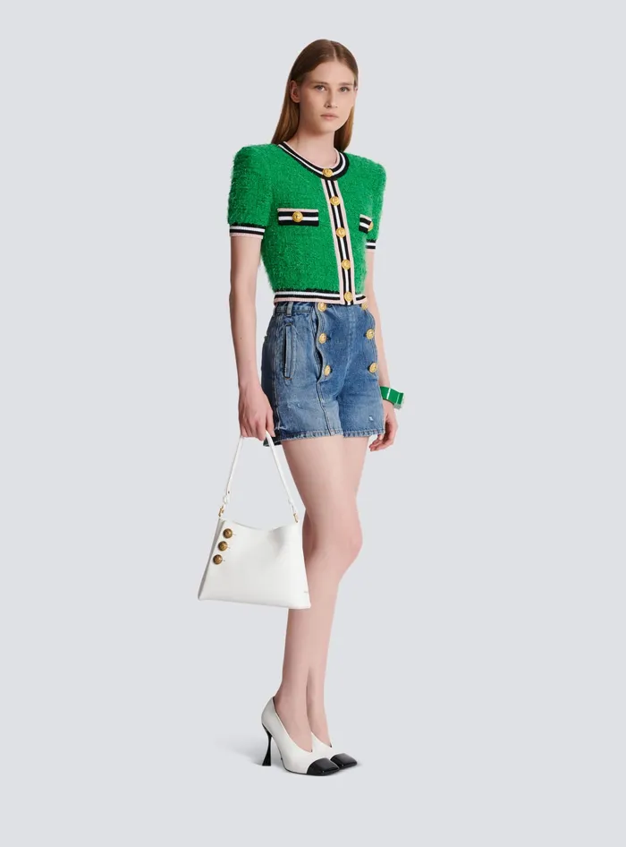 Balmain Emblegraveme Shoulder Bag In Grained Calfskin White Women Shoulder Bags
