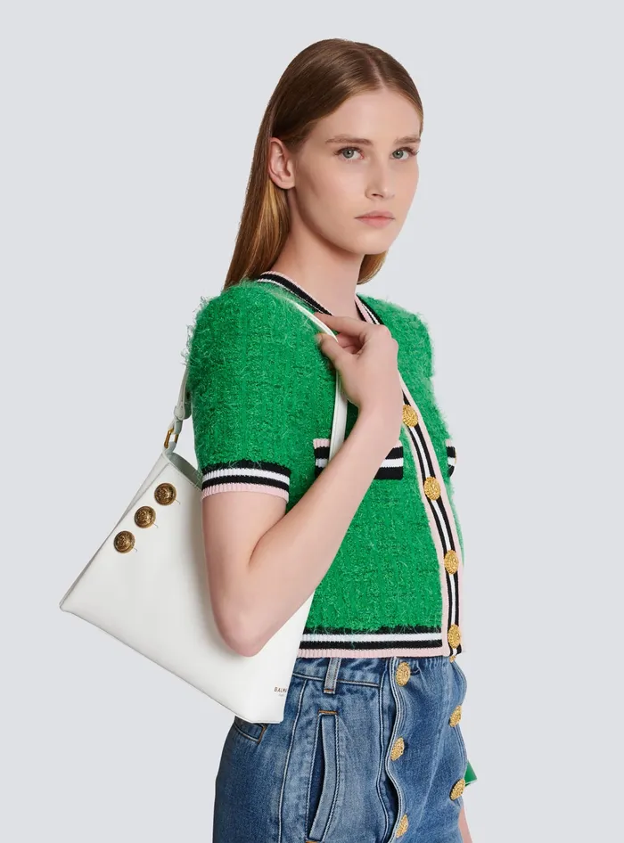 Balmain Emblegraveme Shoulder Bag In Grained Calfskin White Women Shoulder Bags