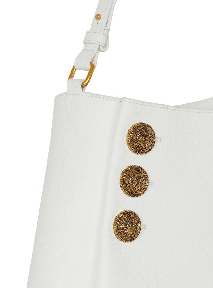 Balmain Emblegraveme Shoulder Bag In Grained Calfskin White Women Shoulder Bags