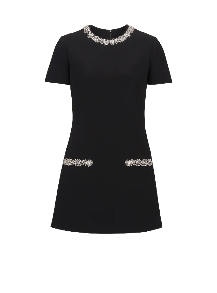 Balmain Embroidered Crepe Shift Dress Black Women Dresses