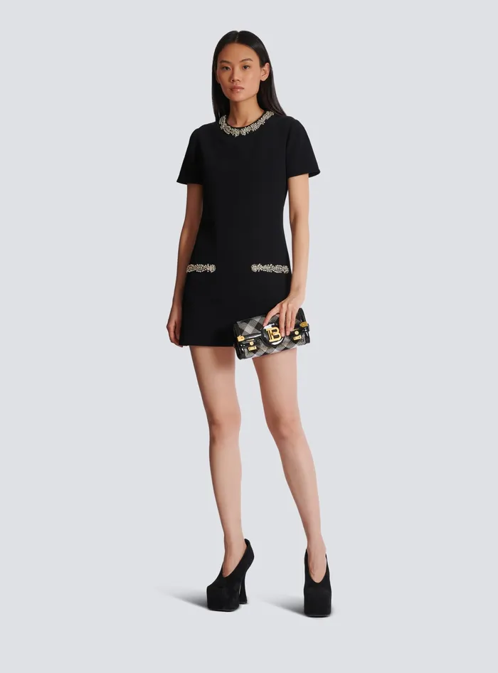 Balmain Embroidered Crepe Shift Dress Black Women Dresses