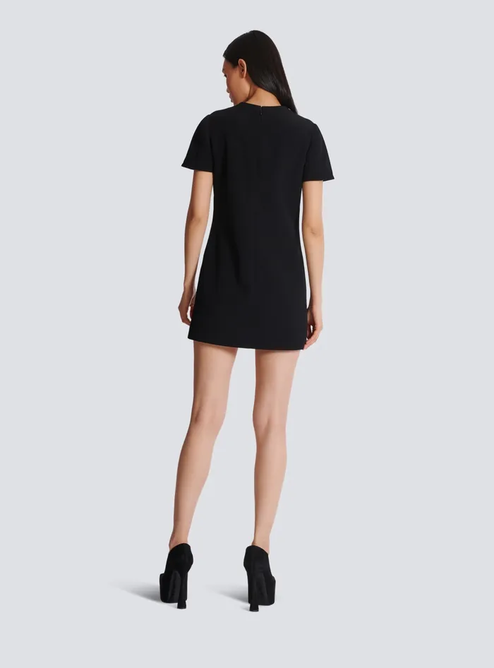 Balmain Embroidered Crepe Shift Dress Black Women Dresses