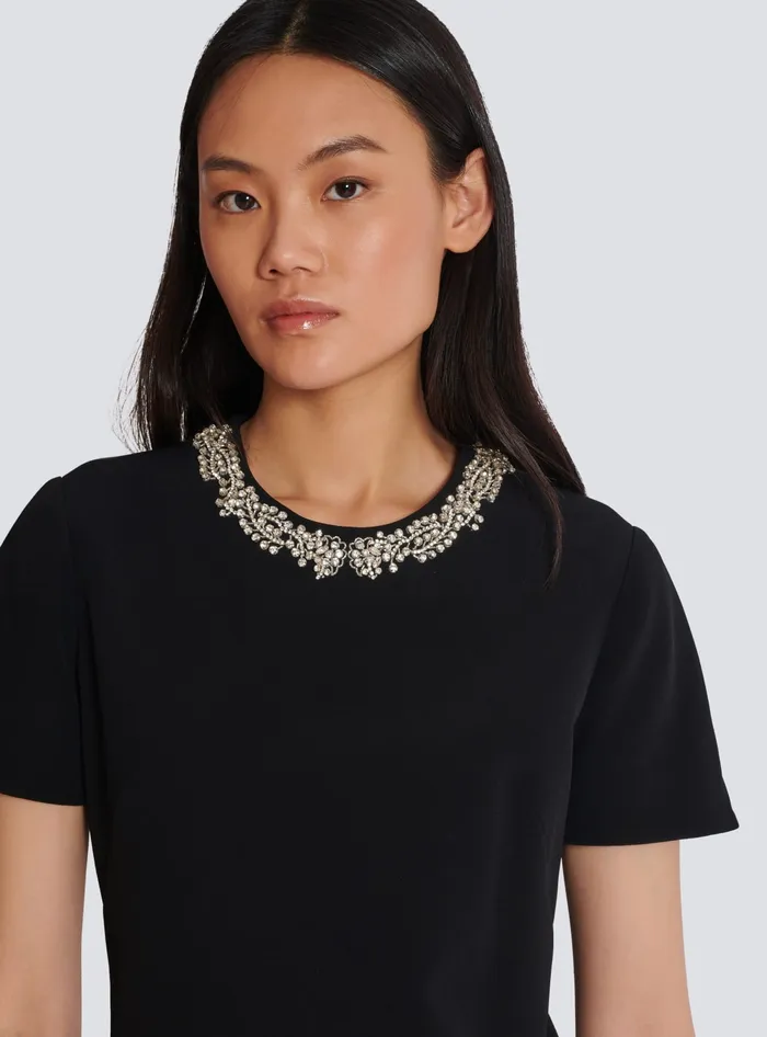 Balmain Embroidered Crepe Shift Dress Black Women Dresses