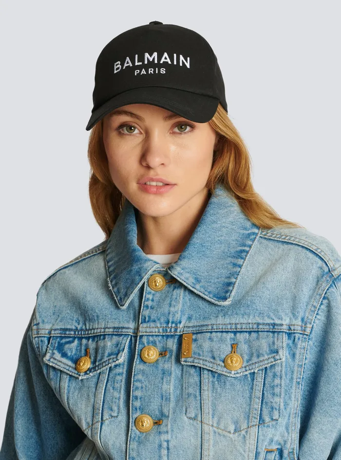 Balmain Embroidered Paris Cap Black Women Hats And Caps