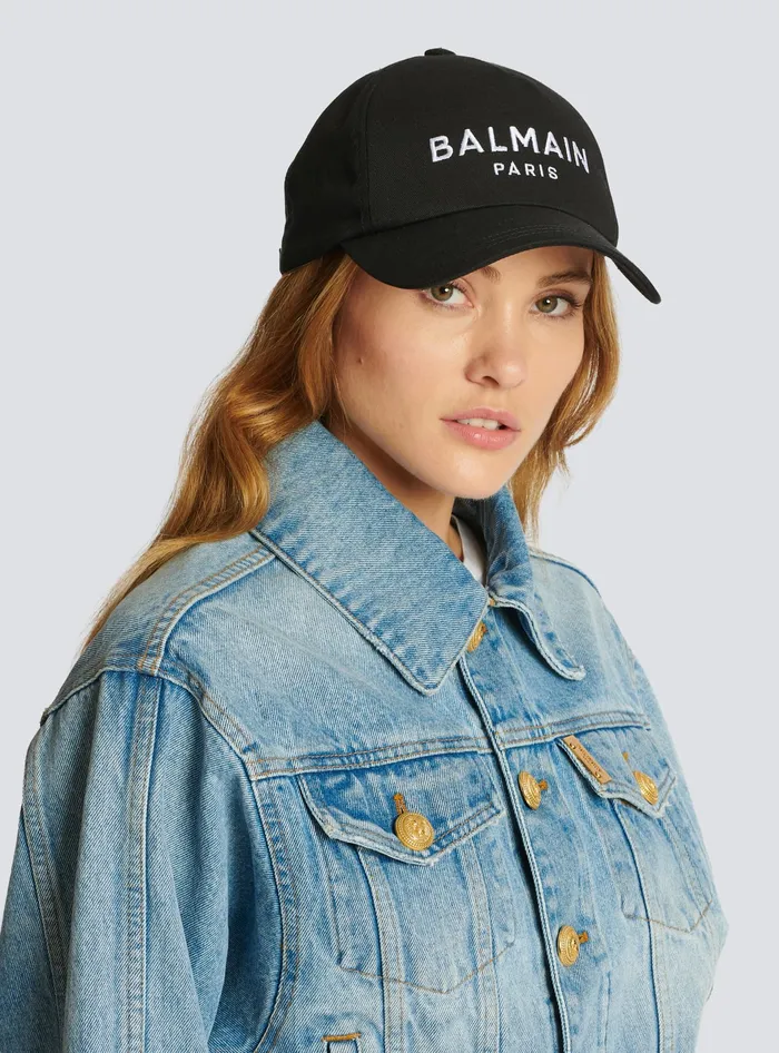 Balmain Embroidered Paris Cap Black Women Hats And Caps