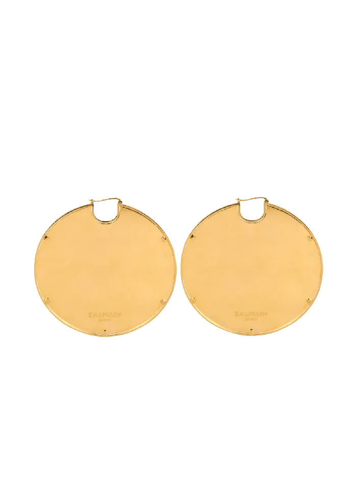 Balmain engraved Brass Hoop Earrings Gold Women Fashion Jewelry