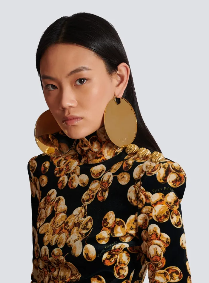 Balmain engraved Brass Hoop Earrings Gold Women Fashion Jewelry