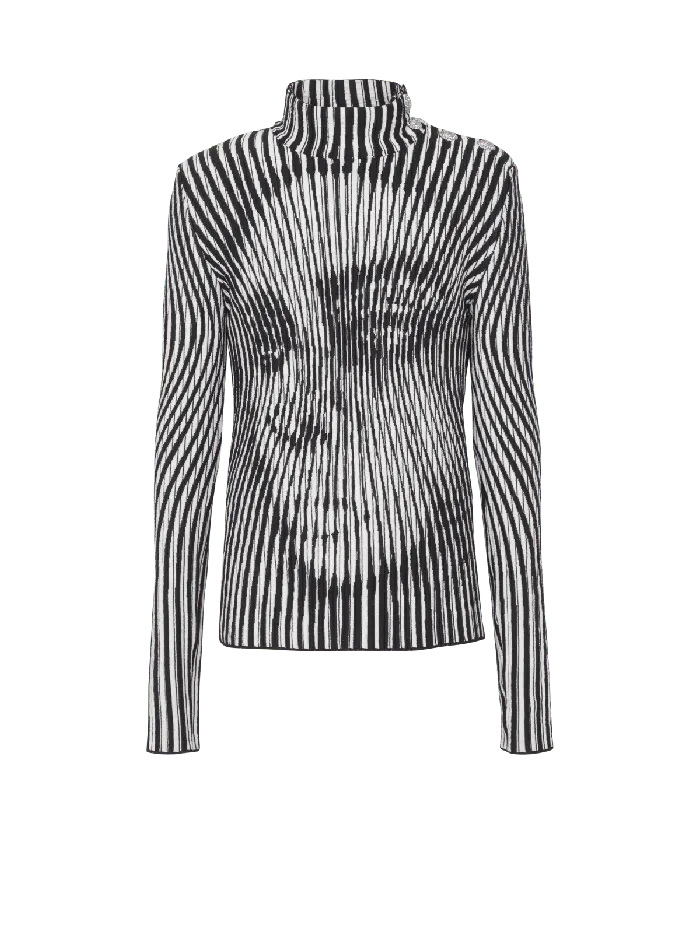 Balmain Face Twotone Knit Jumper Black Men Knitwear