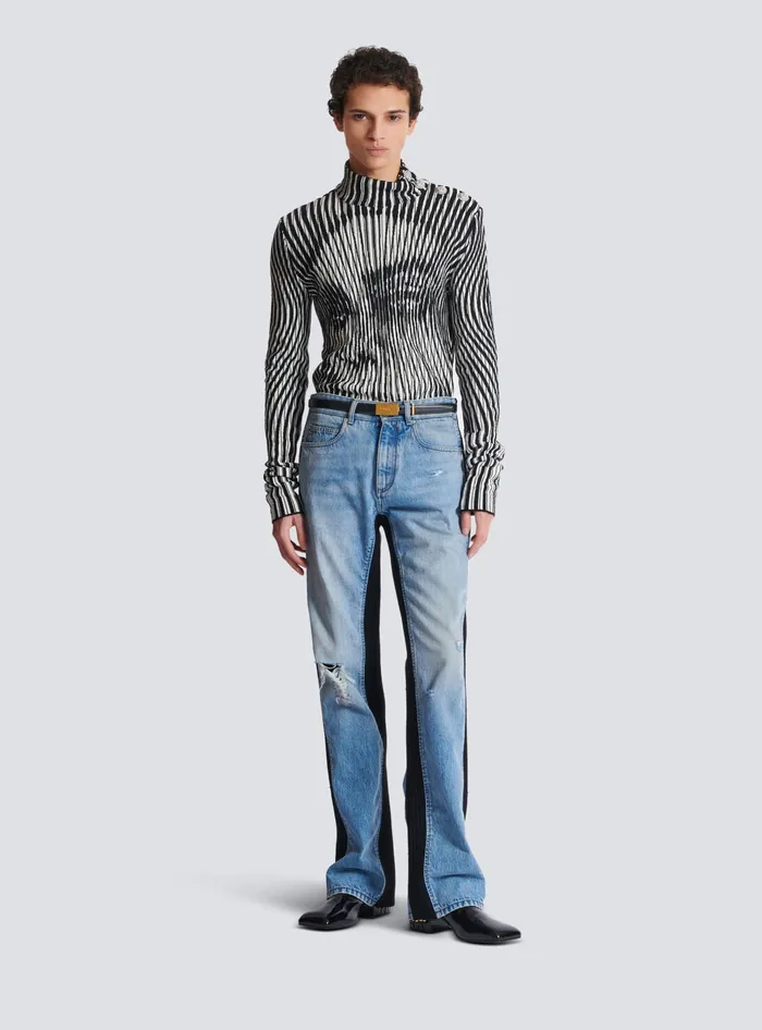 Balmain Face Twotone Knit Jumper Black Men Knitwear