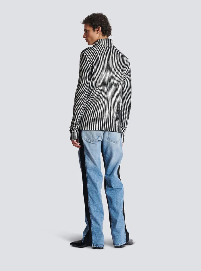 Balmain Face Twotone Knit Jumper Black Men Knitwear